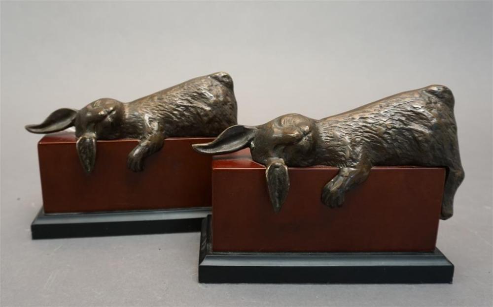 PAIR OF BRONZE SLEEPING BUNNY FIGURAL 328a91