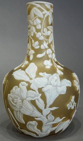 POSSIBLY WEBB CAMEO GLASS FLORAL DECORATED