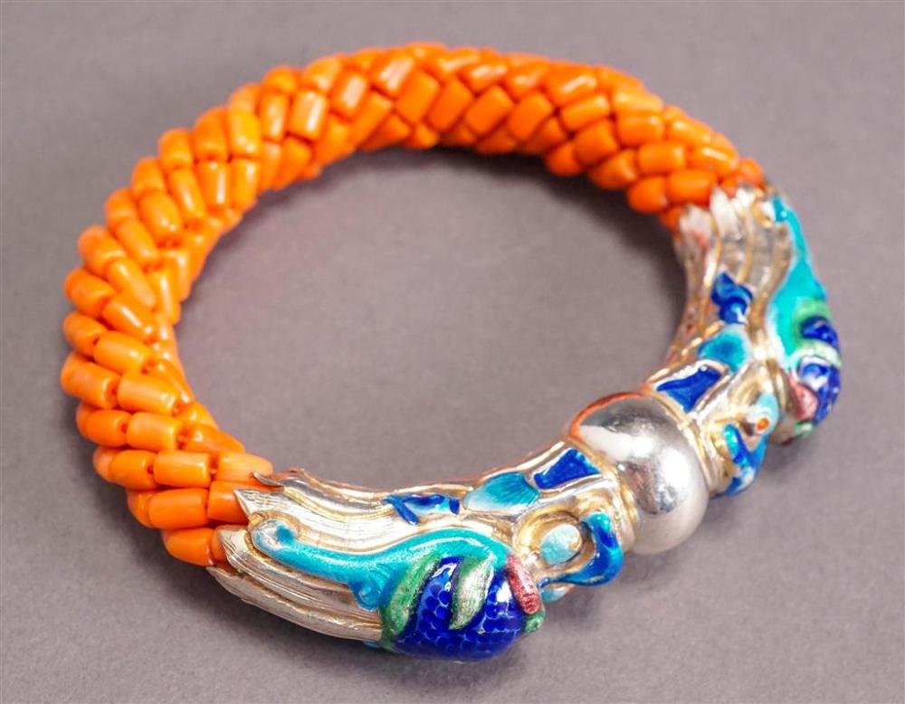 CHINESE SILVER ENAMEL AND CORAL 328fcd