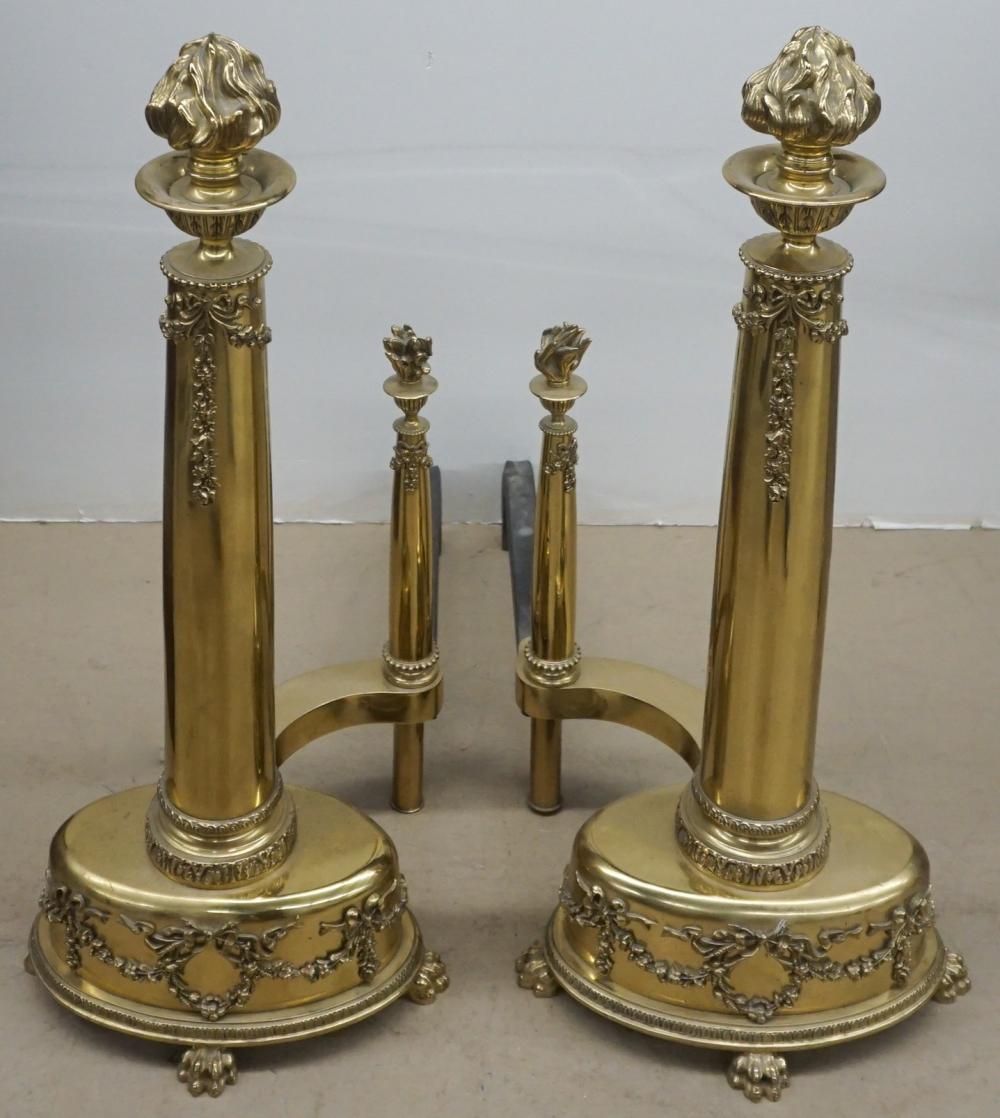 PAIR FEDERAL STYLE BRASS ANDIRONS  32b9d6