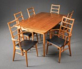 DANISH TEAK DINING TABLE AND SIX DINING