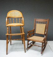 EARLY AMERICAN STYLE PINE AND CANED