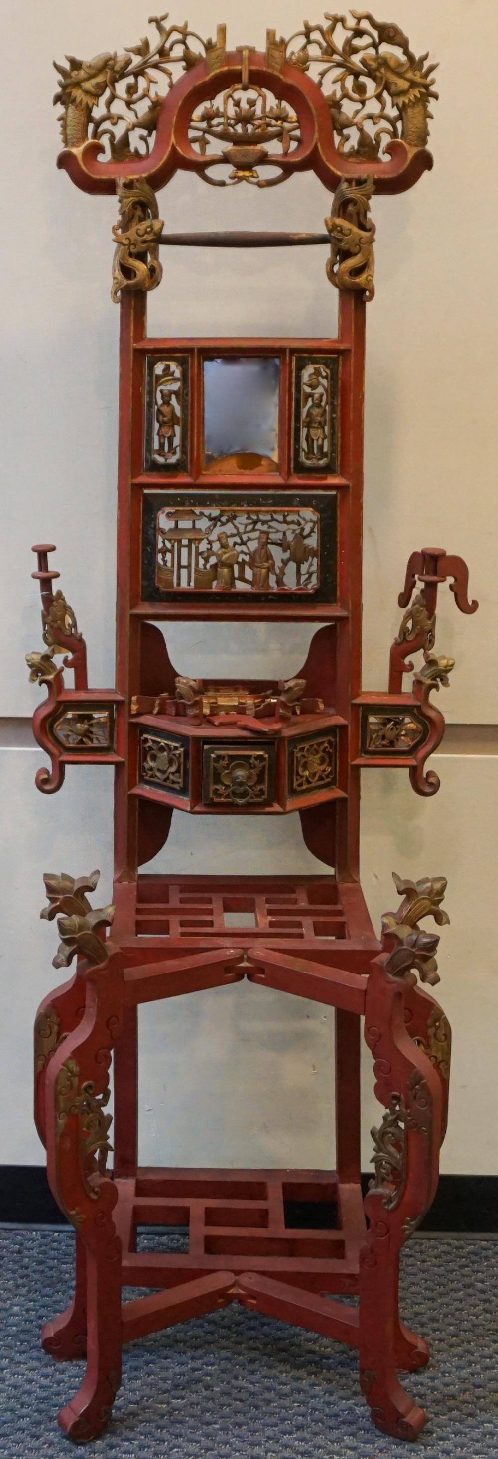 CHINESE CARVED GILT AND RED PAINTED 32c721