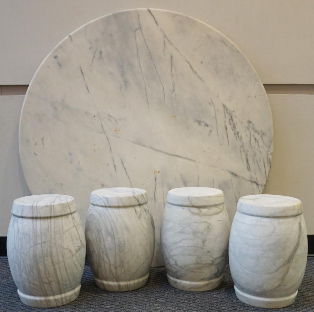 SET OF FOUR WHITE MARBLE STOOLS  32a96a
