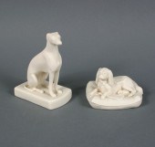 Belleek porcelain dogs; seated greyhound
