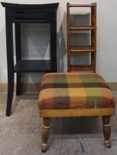 FRUITWOOD AND UPHOLSTERED FOOTSTOOL,