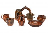 GROUP OF EIGHT AMERICAN REDWARE POTTERY