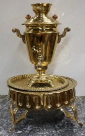 RUSSIAN BRASS SAMOVAR WITH STAND, H