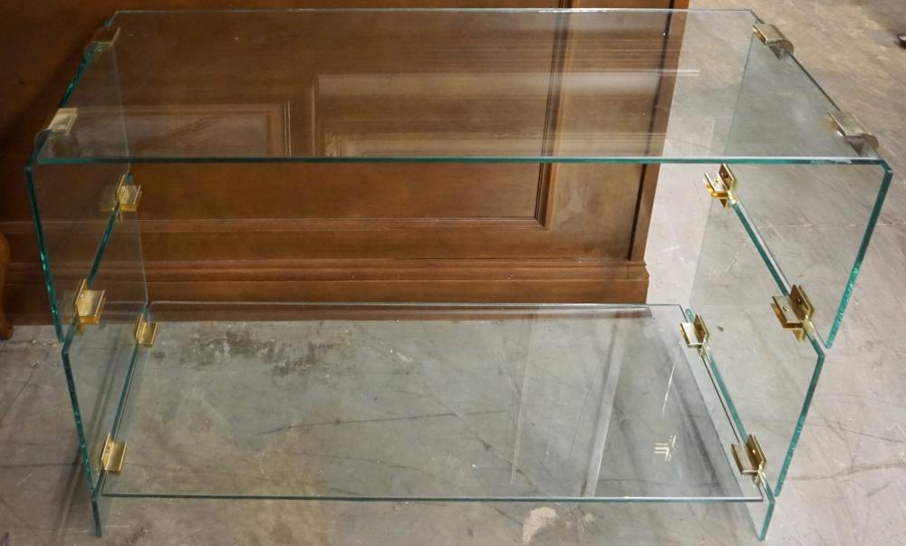 CONTEMPORARY BRASS AND GLASS CONSOLE 32d89c