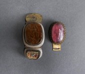 TWO CHINESE HARDSTONE AND BRASS BELT