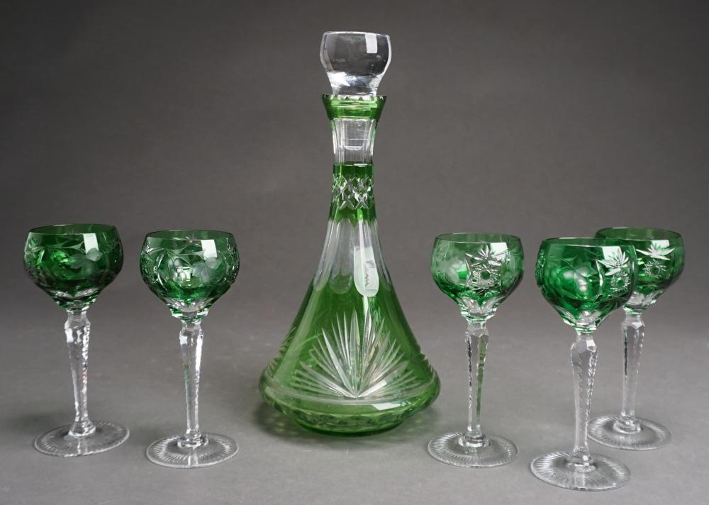 GREEN TO CLEAR CUT GLASS DECANTER 3308c0