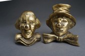 PAIR PATINATED METAL CLOWN-FORM BOOKENDS