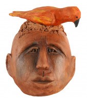 WANDA SEIBEL: HEAD WITH BIRDglazed ceramic;