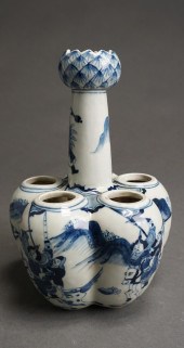 CHINESE BLUE AND WHITE LOTUS FORM VASE,