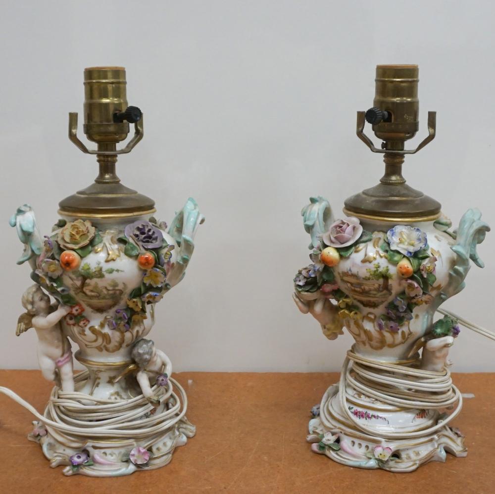 PAIR OF MEISSEN FLORAL AND PUTTI 330044