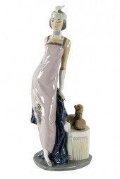 LLADRO PORCELAIN FLAPPER LADY WITH DOGstamped