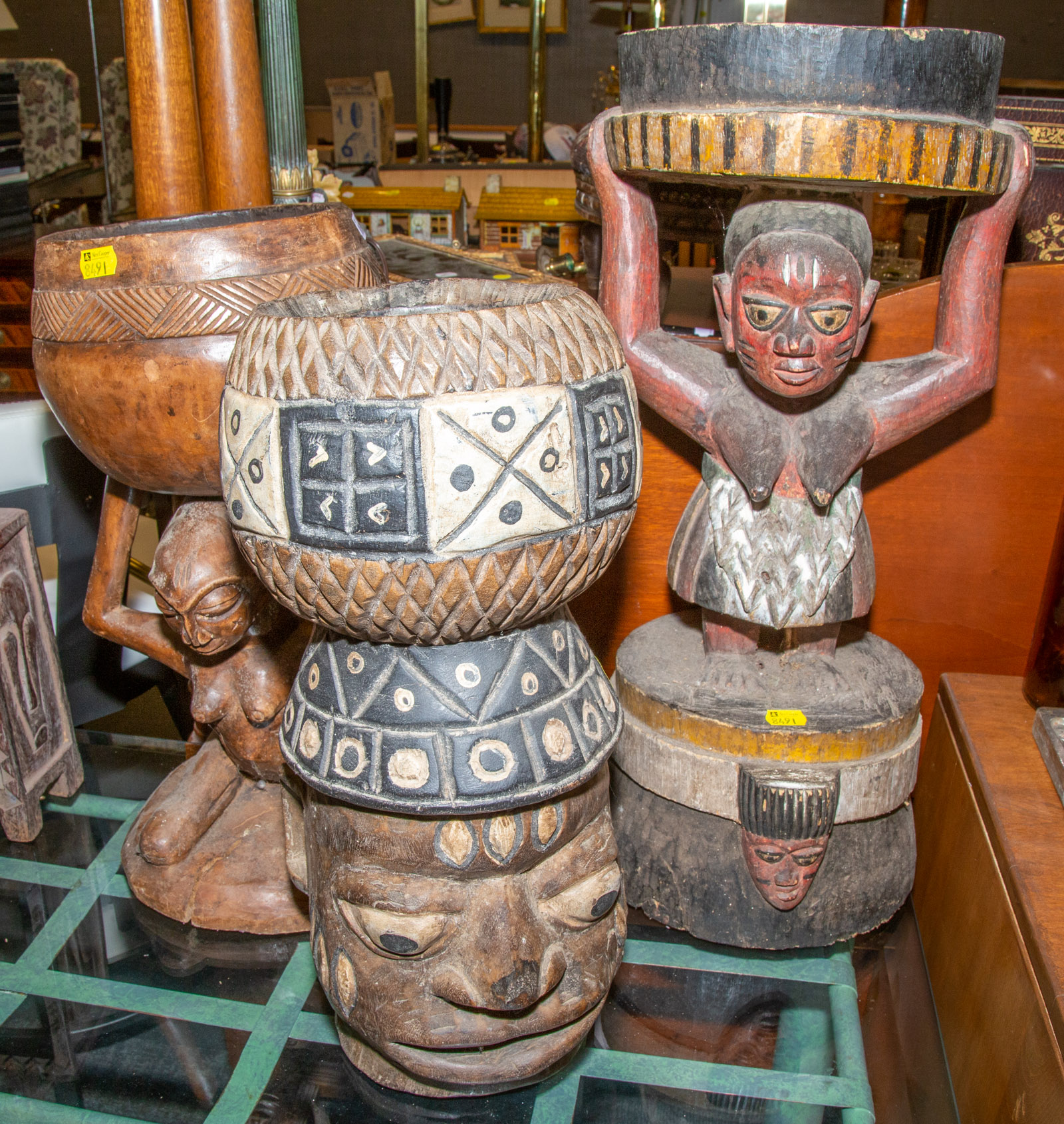 THREE AFRICAN WOOD CARVINGS Comprising 333f3f