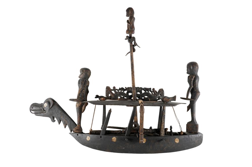 AFRICAN CARVED PAINTED WOOD BARGE 33437c