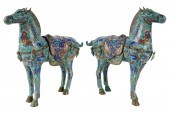 PAIR OF CHINESE CLOISONNE HORSESCondition: