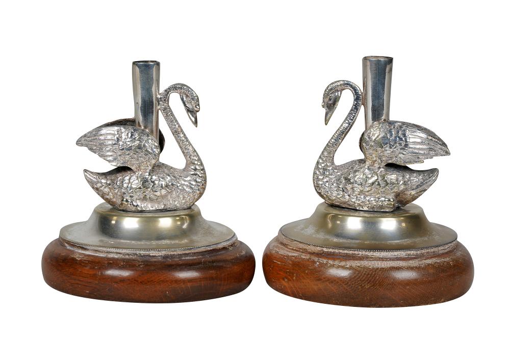 PAIR OF SILVERPLATE SWAN FORM CANDLESTICKSwith 336866