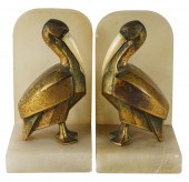 PAIR OF ONYX BRONZE PELICAN BOOKENDSwith 3347b8