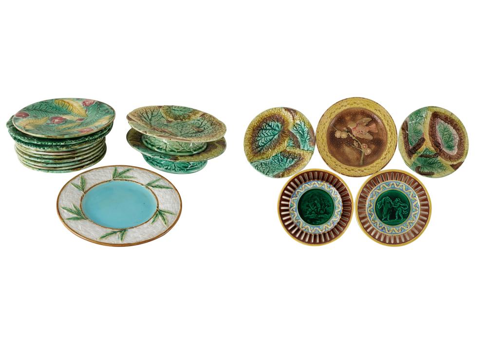 GROUP OF MAJOLICA PLATES COMPOTEScomprising 334939