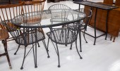 PAINTED IRON PATIO GLASS TOP TABLE &
