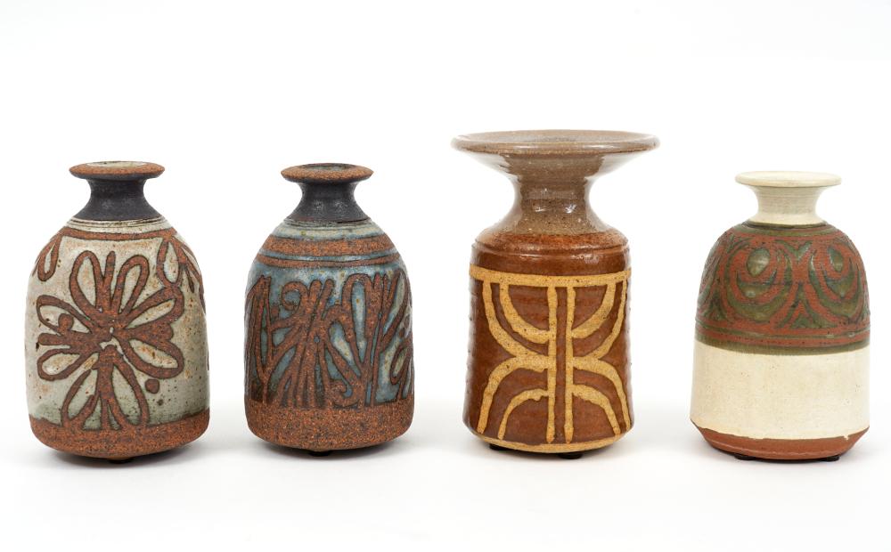 FOUR 4 SMALL POTTERY VASES BY 337ffb
