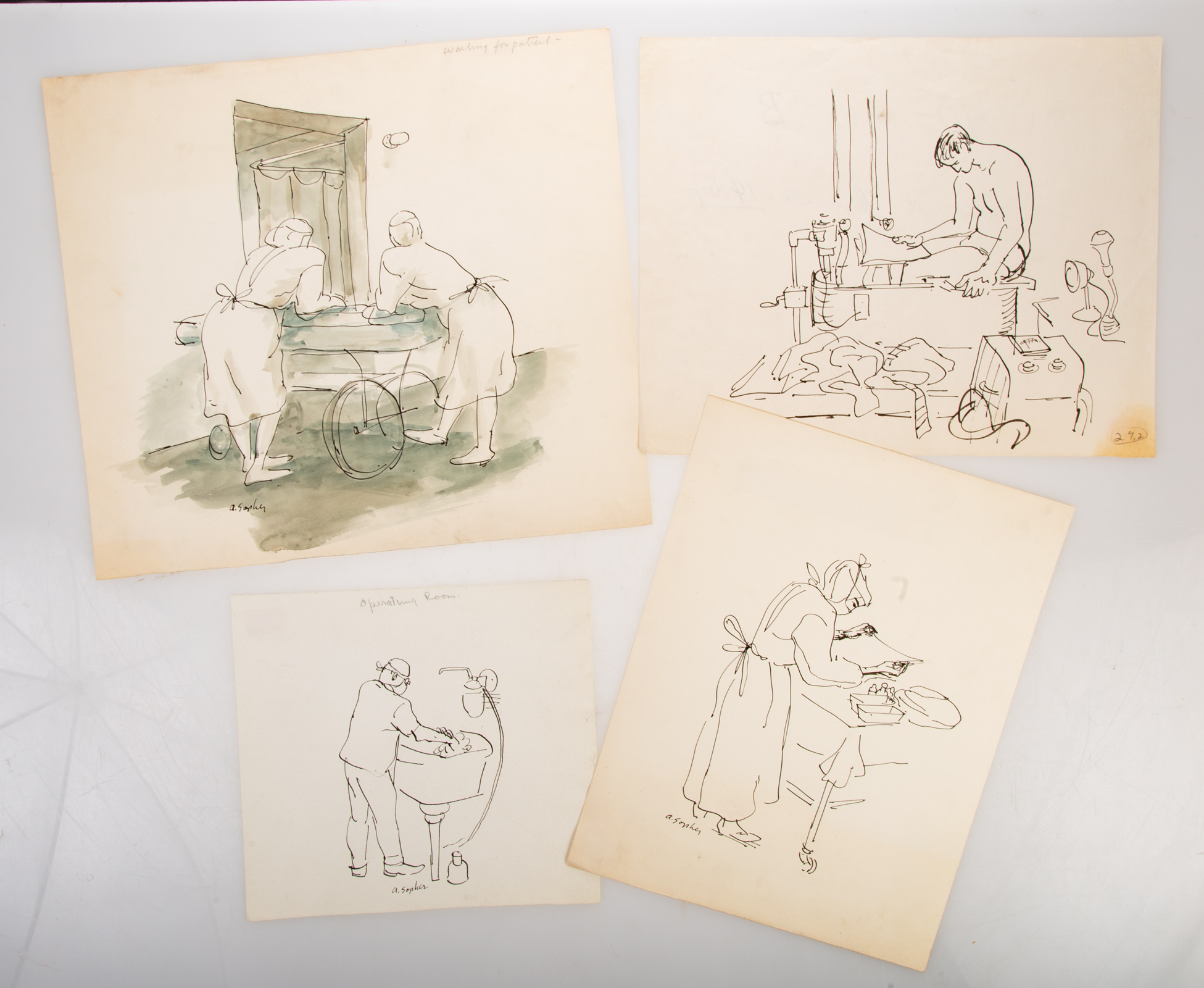 AARON SOPHER FOUR UNFRAMED DRAWINGS 33815a