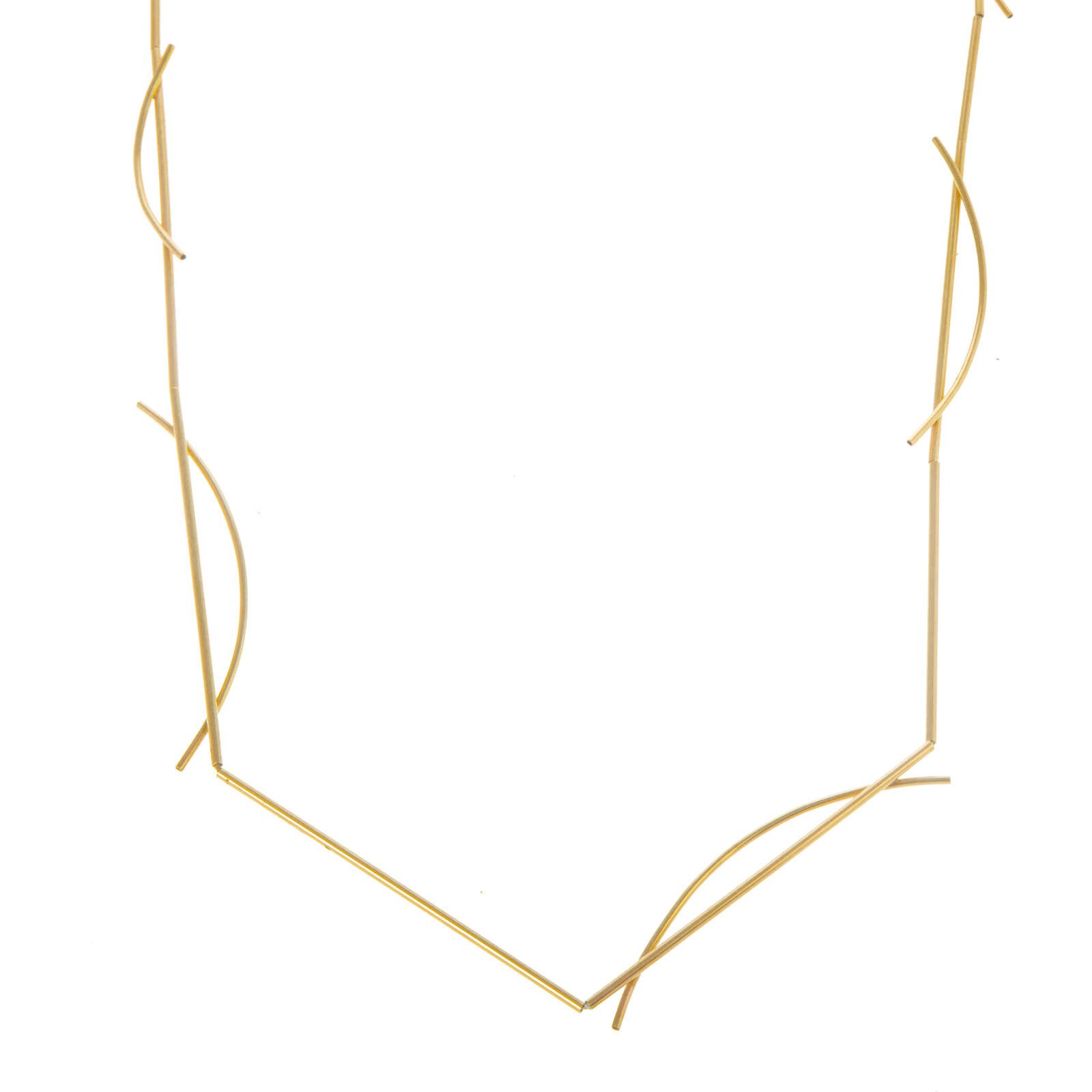 A LONG 14K YELLOW GOLD MODERNIST NECKLACE