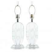 A PAIR OF VAN TEAL LUCITE TABLE LAMPS