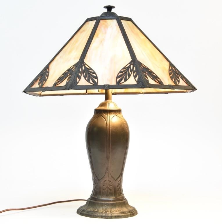 Spelter metal table lamp with slag