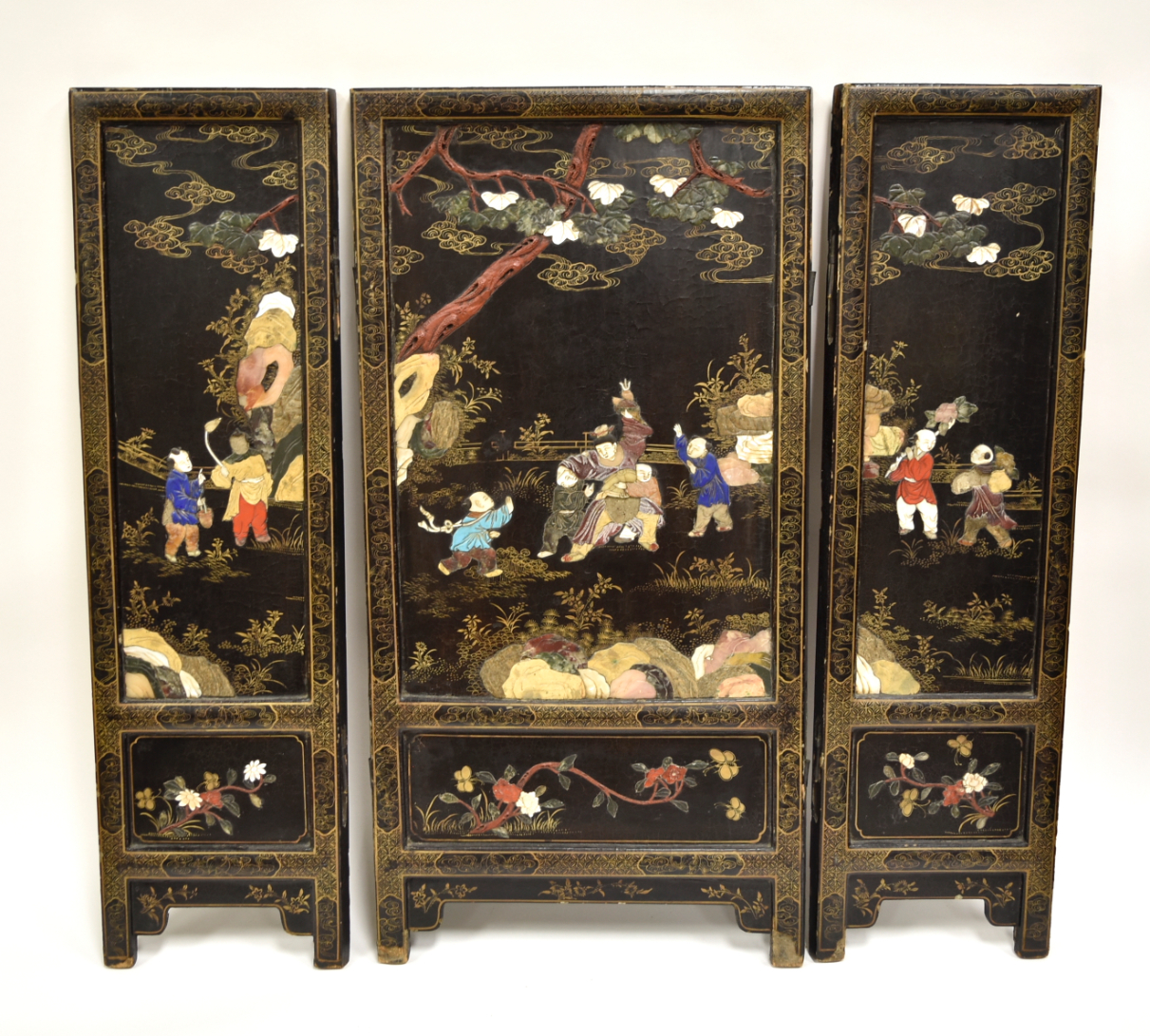 3 CHINESE LACQUERED SCREEN INLAID 339265