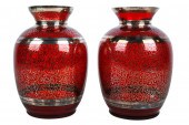 PAIR OF RUBY GLASS & SILVER OVERLAY