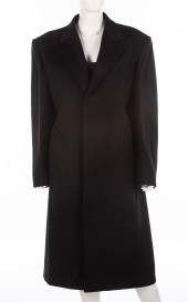 MENS BLACK WOOL AND CASHMERE COAT BY