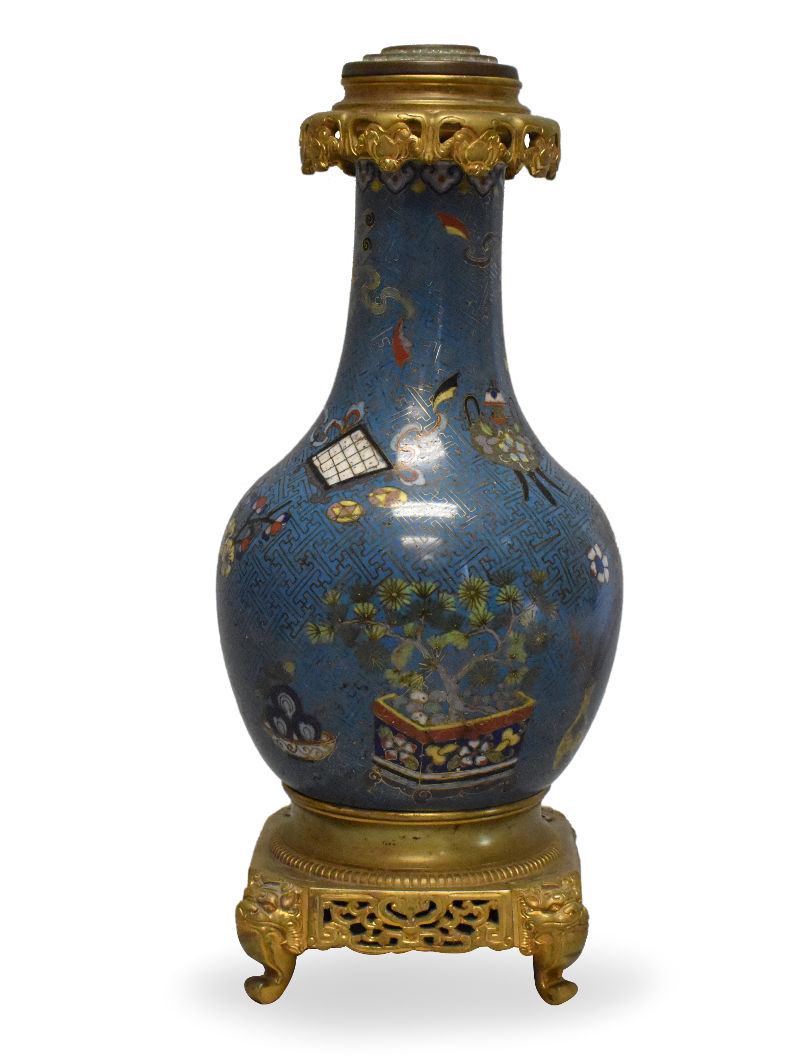 CHINESE MOUNTED CLOISONNE VASE 33a320