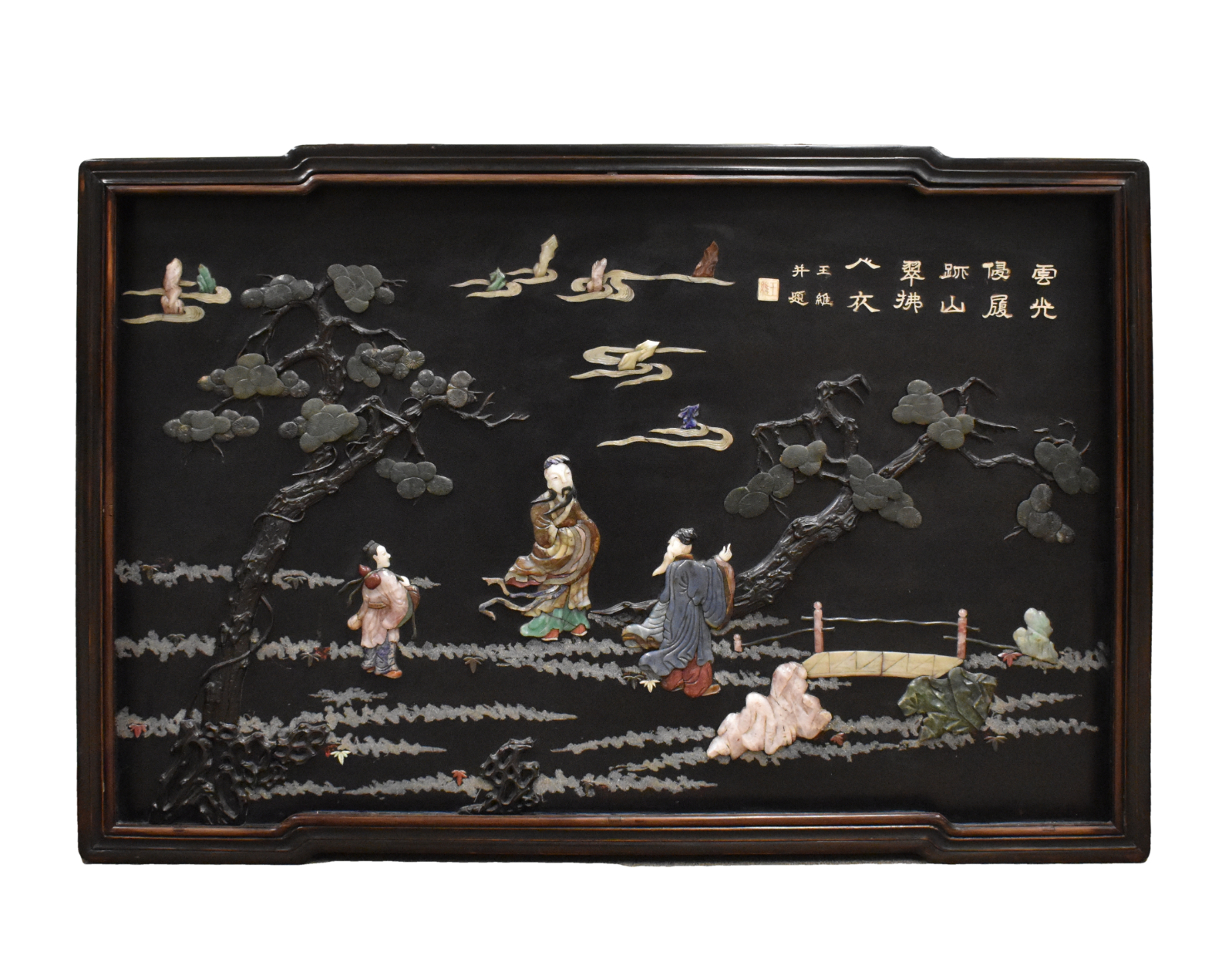 LARGE CHINESE PANEL INLAID W JADE 33a36a