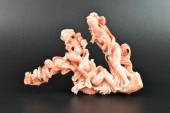 CHINESE RED CORAL CARVED FIGURES, QING