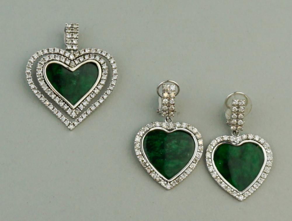 14K WHITE GOLD DIAMOND AND JADE 33a4d0