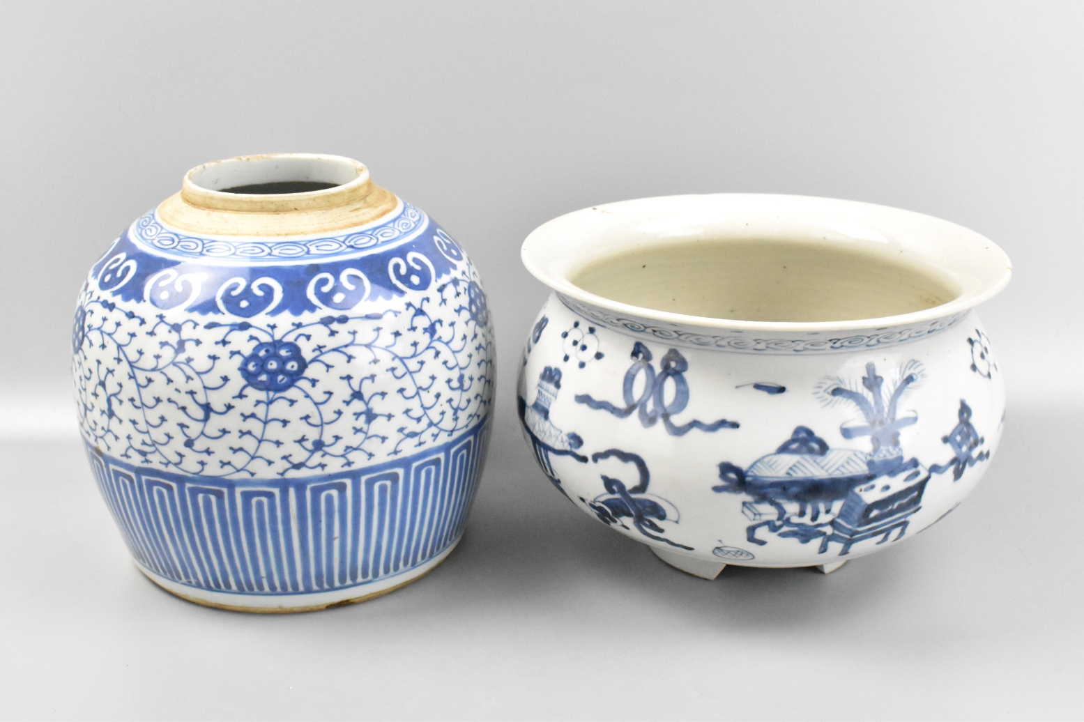 CHINESE BLUE WHITE JAR AND CENSER  33a560