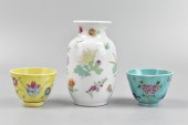 3 CHINESE FAMILLE ROSE VASE & CUPS,