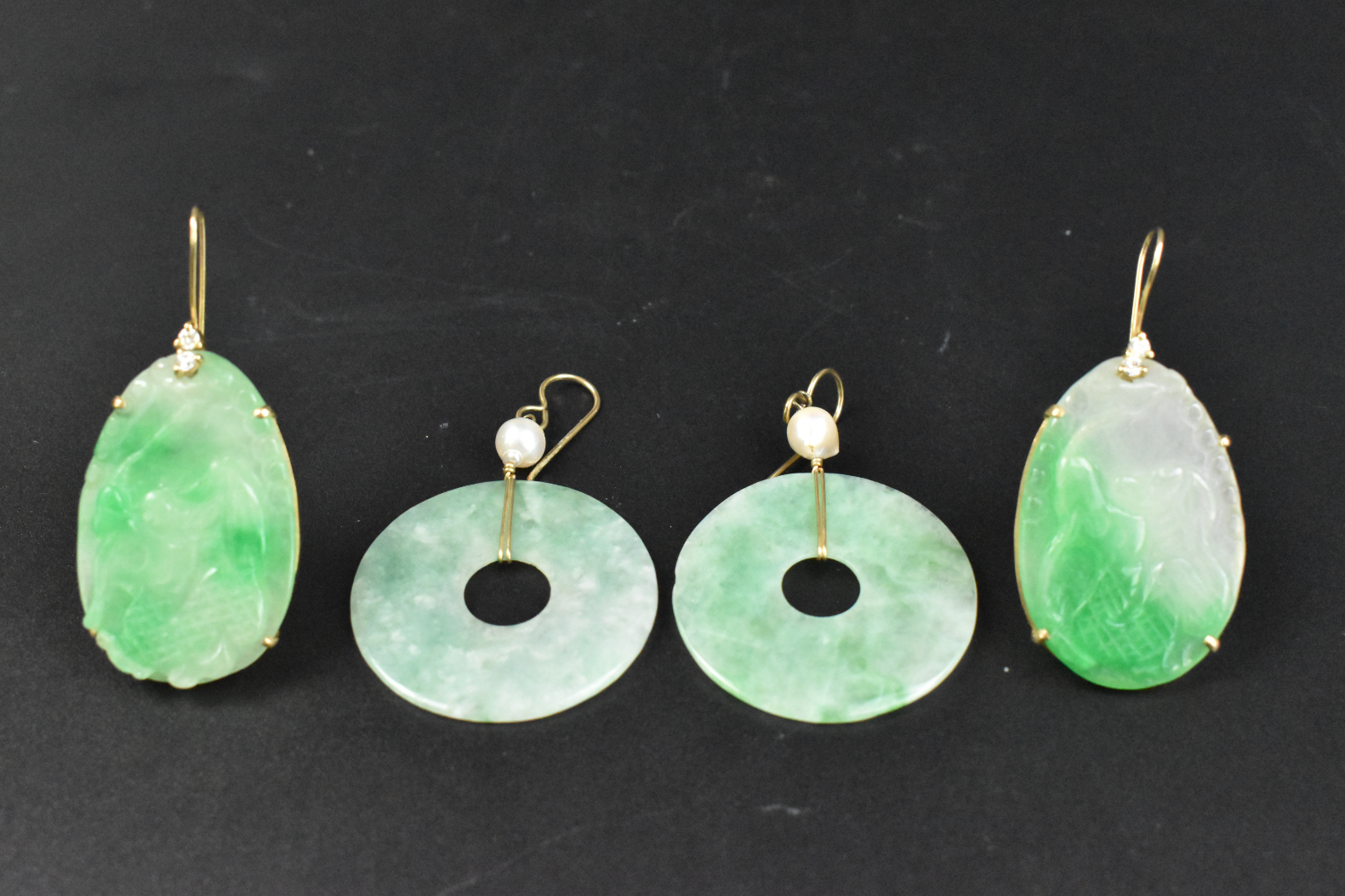 4 CHINESE JADEITE CARVED EARRING QING 33a687