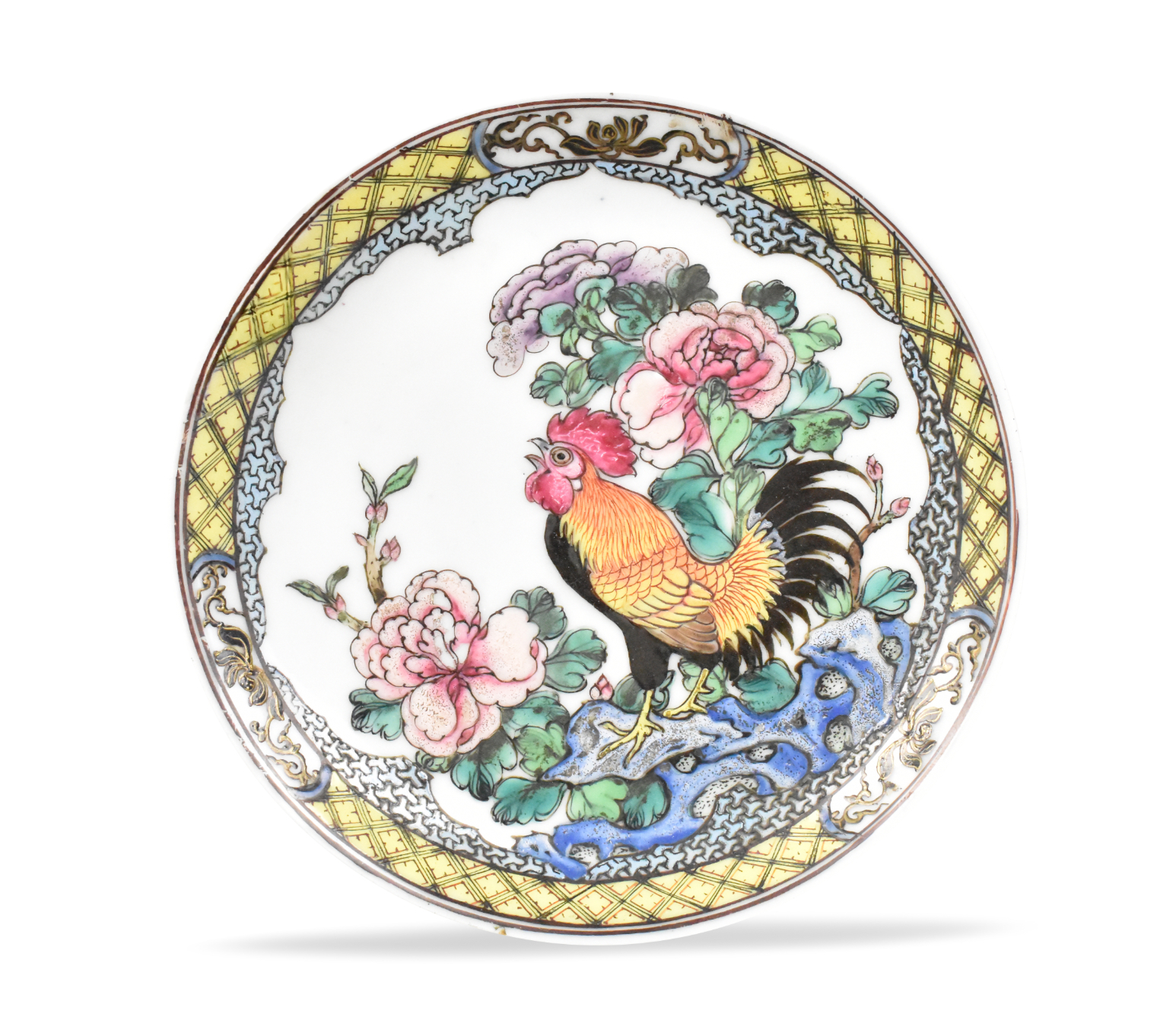 CHINESE FAMILLE ROSE ROOSTER PLATE  33a8e8