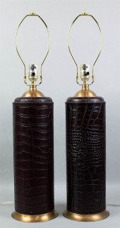 PAIR OF CYLINDER FORM BRASS AND ALLIGATOR