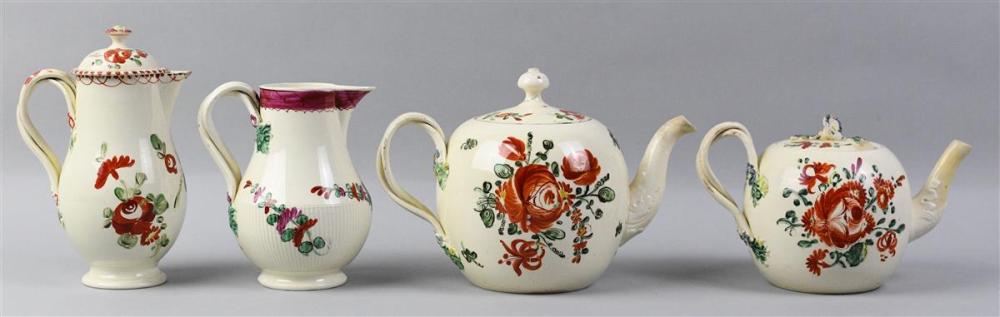 FOUR ENGLISH CREAMWARE FLORAL DECORATED 33b318