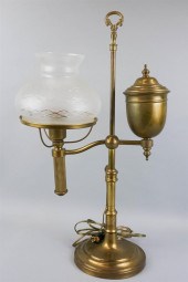 BRASS TABLE LAMP WITH ETCHED GLASS SHADEBRASS