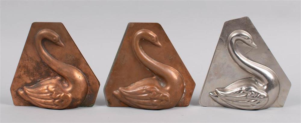 THREE COPPER AND TIN SWAN MOLDS  33ba07