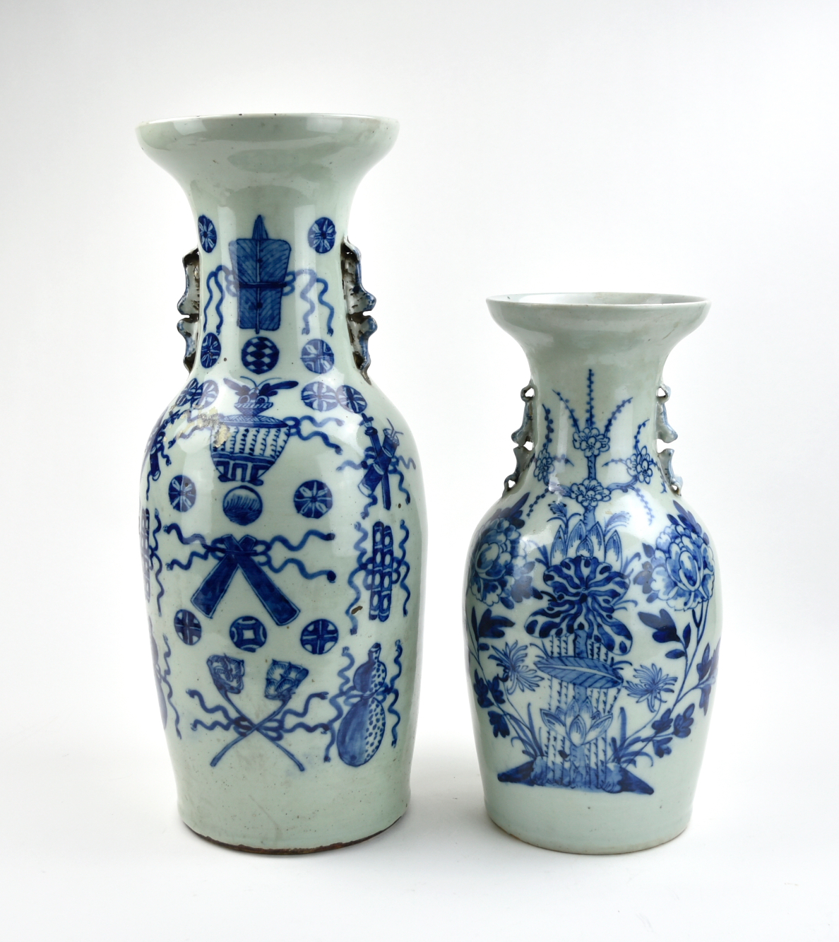 TWO CHINESE BLUE AND CELADON GLAZED 3394b0