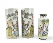 CHINESE FAMILLE ROSE VASE & TWO HAT