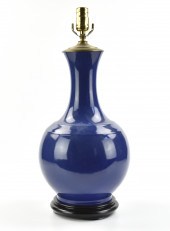 CHINESE BLUE GLAZED LAMP VASE, 19TH